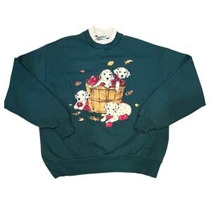 Vintage 90s Gopher Sport Dalmatian Sweatshirt Green Double Collar Grannycore L